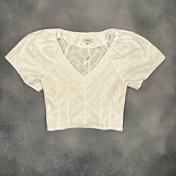 Madewell Darted V-Neck Top in Floral • size 0 • eyelet white • NP007 - Picture 7 of 11